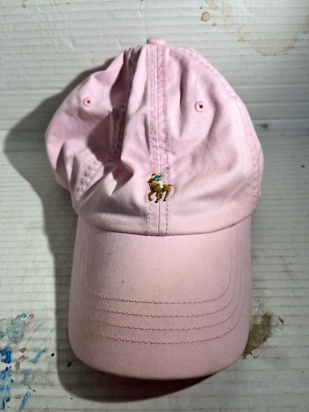 Polo by Ralph Lauren Pink Cotton Baseball Cap with Blue Trim